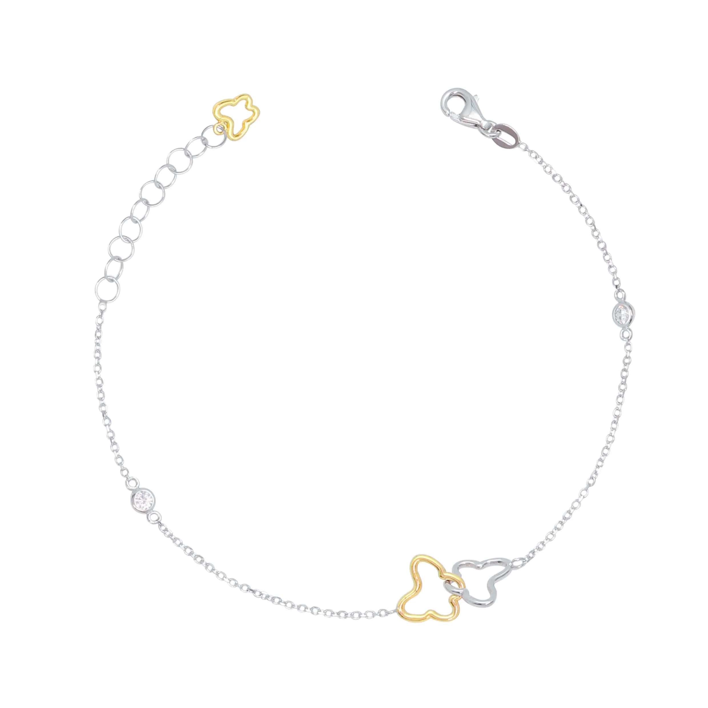 14K White and Rose or Yellow Gold Interlocking Butterfly Bracelet with Bezel Set CZ Accents