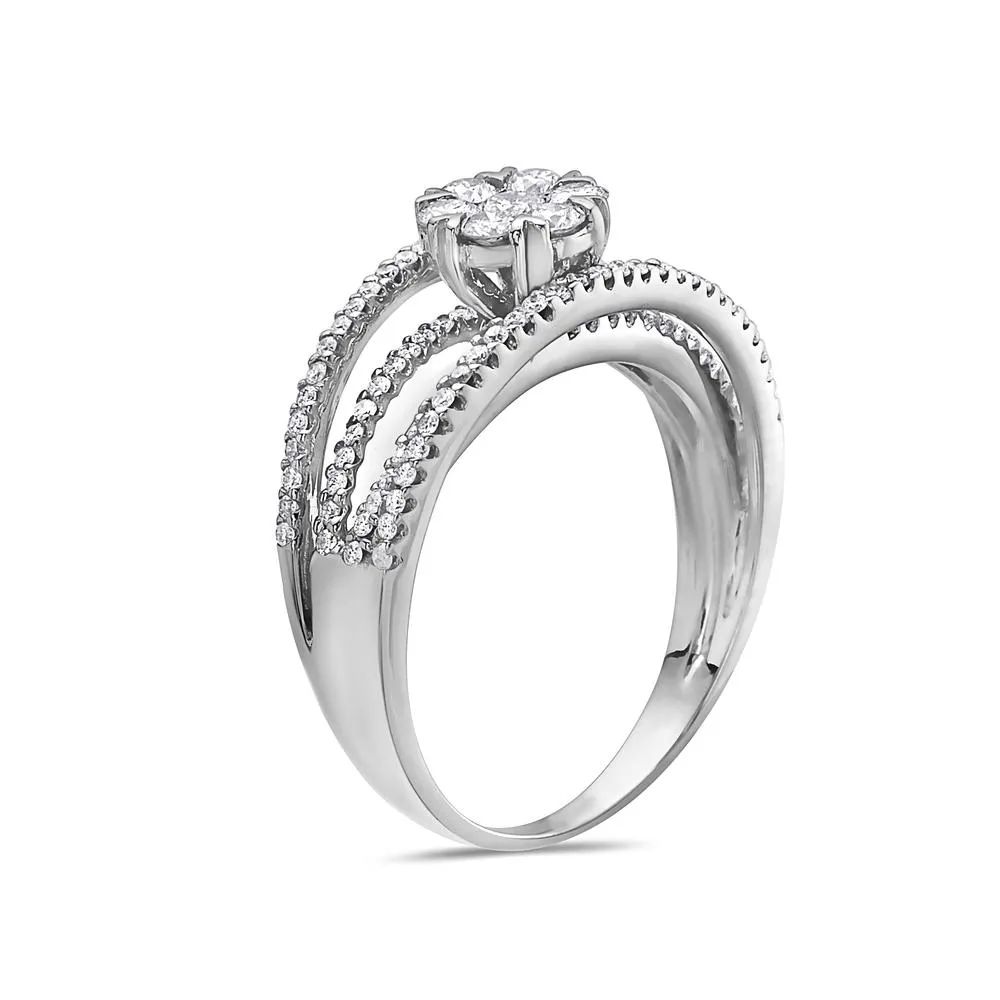 White Gold Halo Engagement Ring 0.88 CT 14k Ladies