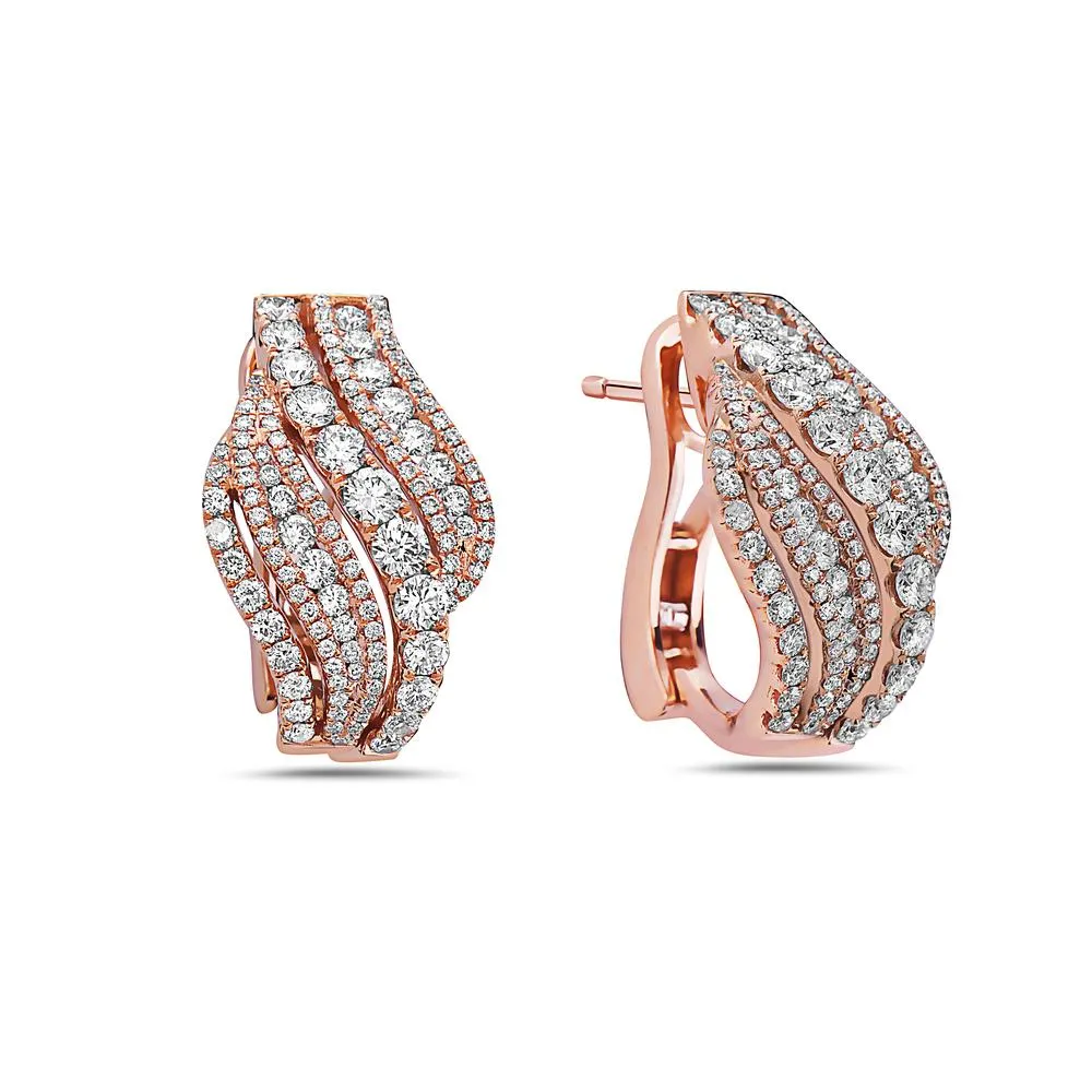 18K Rose Gold Ladies Earrings With 3.05 CT Diamonds