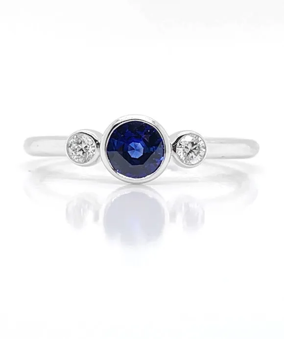 18K White Gold Bezel Set Sapphire & Diamond Ring