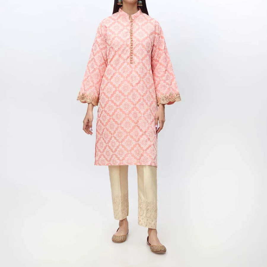 1PC- Embroidered & Puff Printed Cambric Shirt PS4011