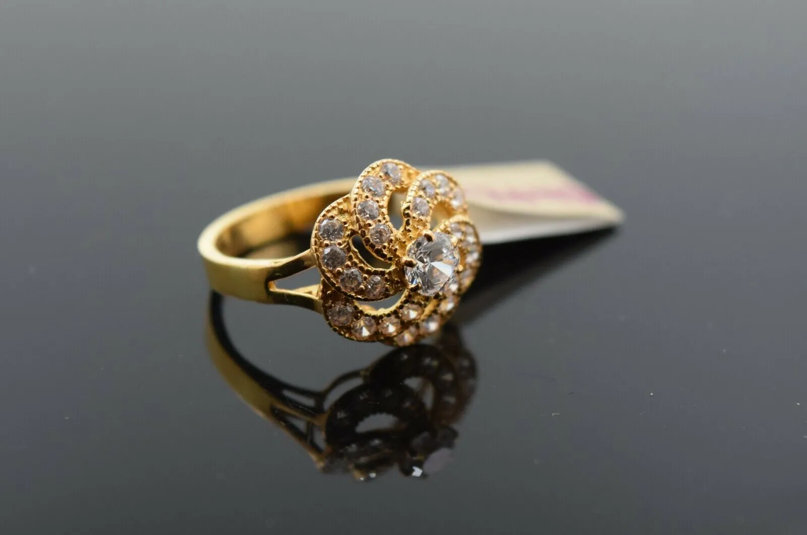 22k Ring Solid Gold Ring Ladies Jewelry Floral Stone Encrusted Design R2048