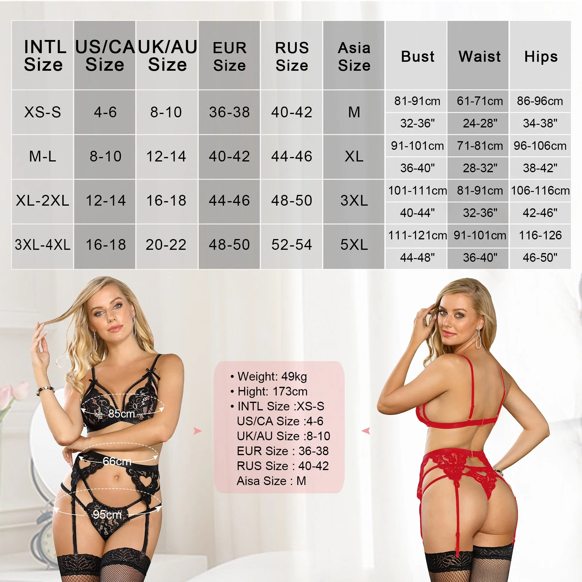 Womens 3-Piece Sexy Lace Garter Belt Sleepwear Lingerie