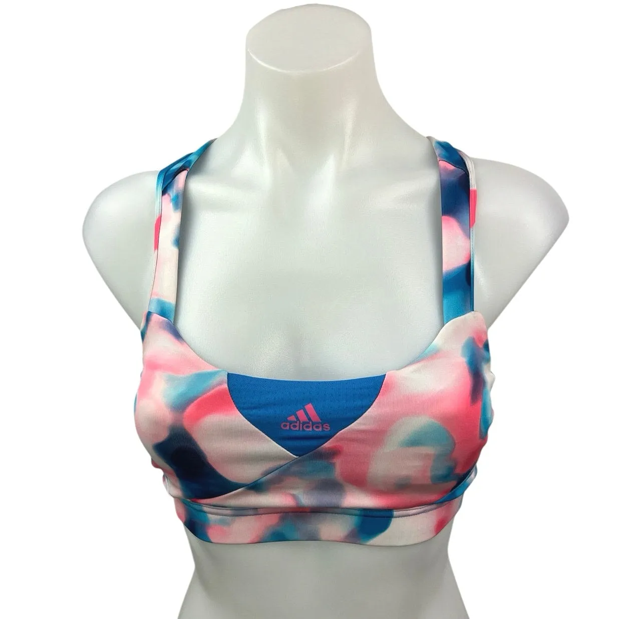 Adidas Blue Pink Tie Dye Square Neck Cross Back Athletic Sports Bra Crop Top XS