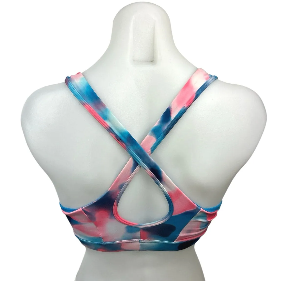 Adidas Blue Pink Tie Dye Square Neck Cross Back Athletic Sports Bra Crop Top XS