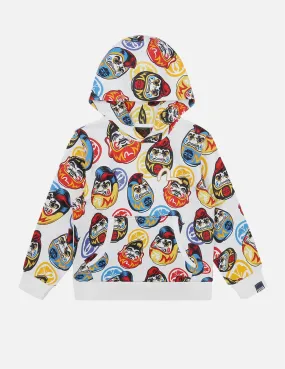 Allover Pompadour Daruma Print Hooded Sweatshirt