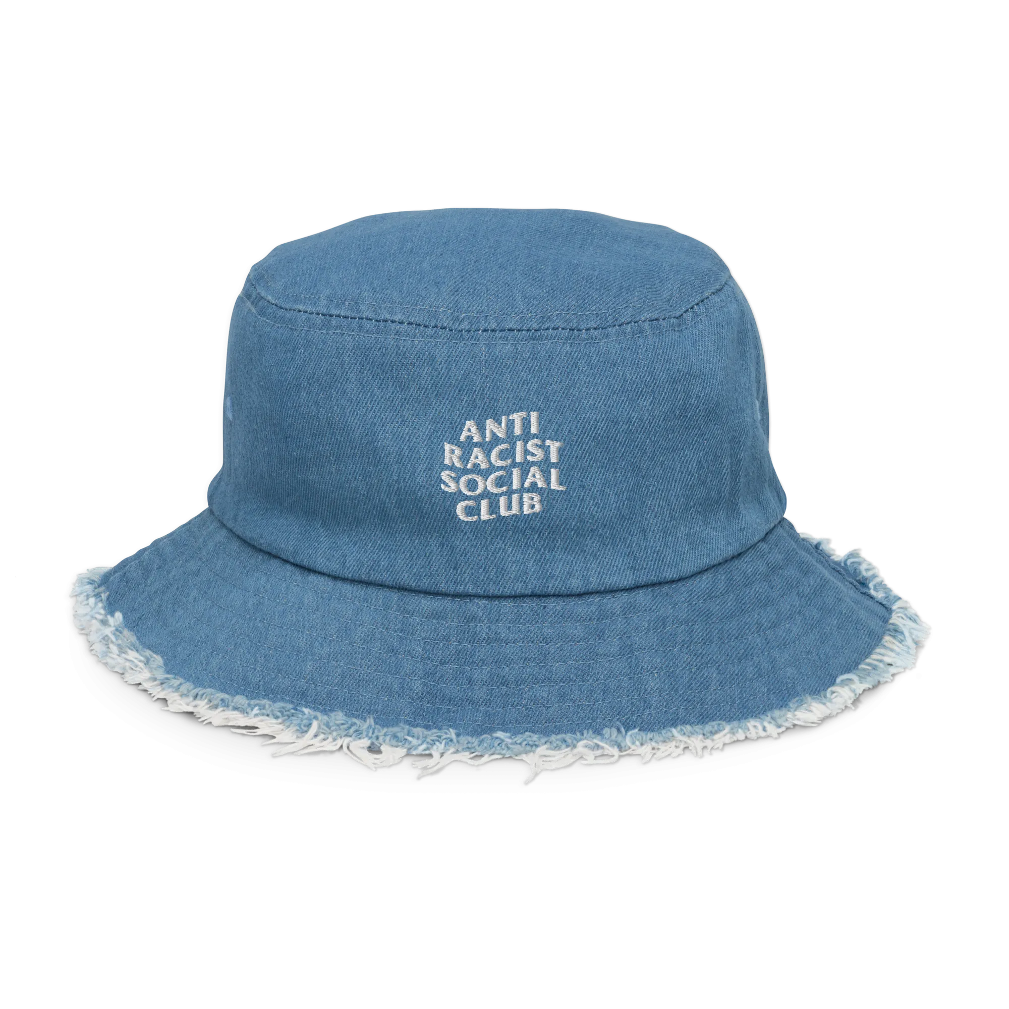 Anti Racist Social Club Distressed Denim Bucket Hat