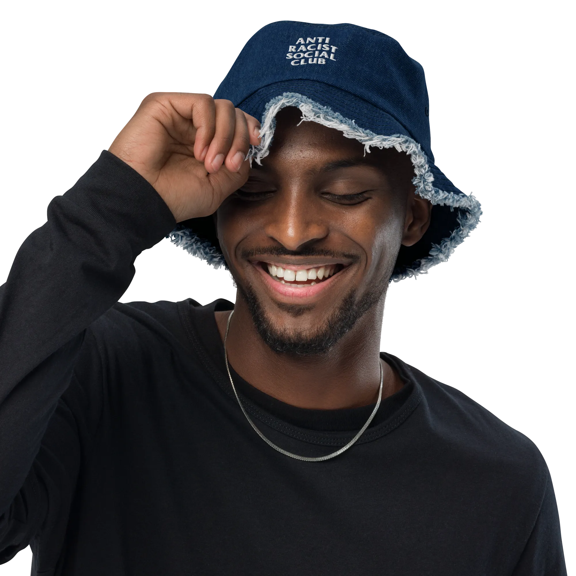 Anti Racist Social Club Distressed Denim Bucket Hat