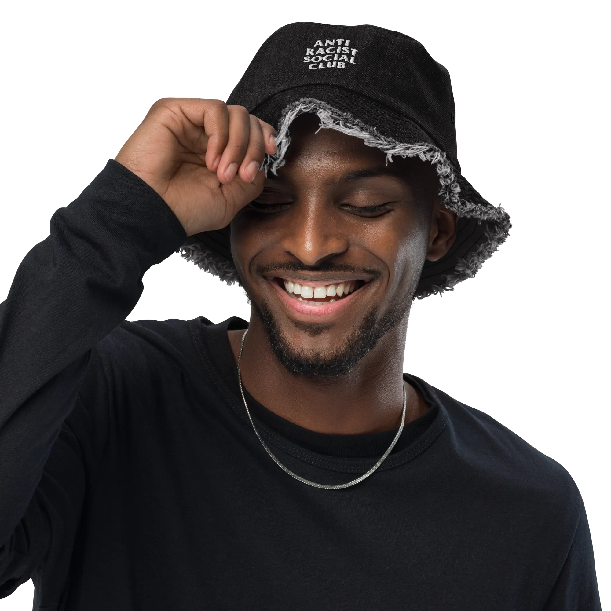 Anti Racist Social Club Distressed Denim Bucket Hat