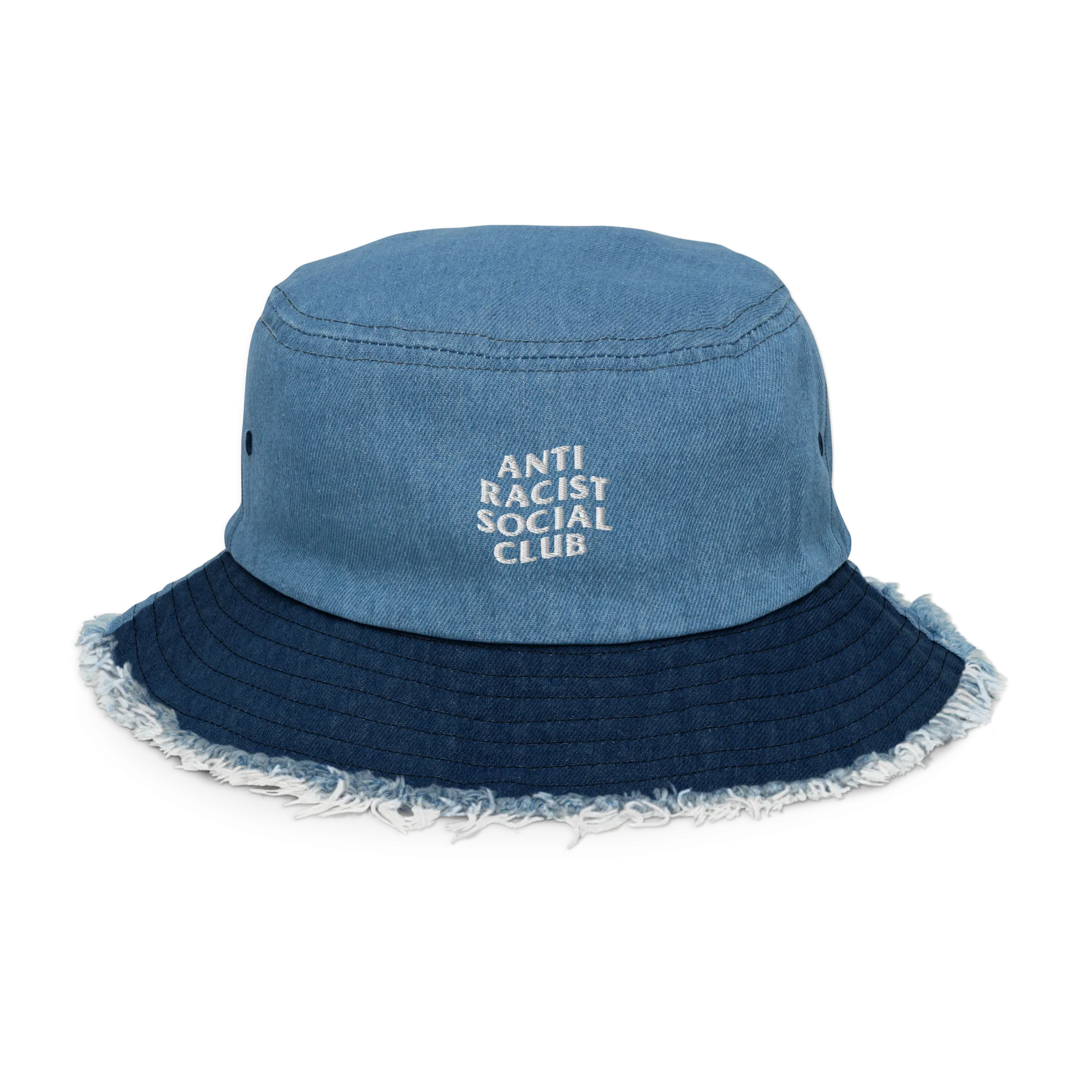 Anti Racist Social Club Distressed Denim Bucket Hat