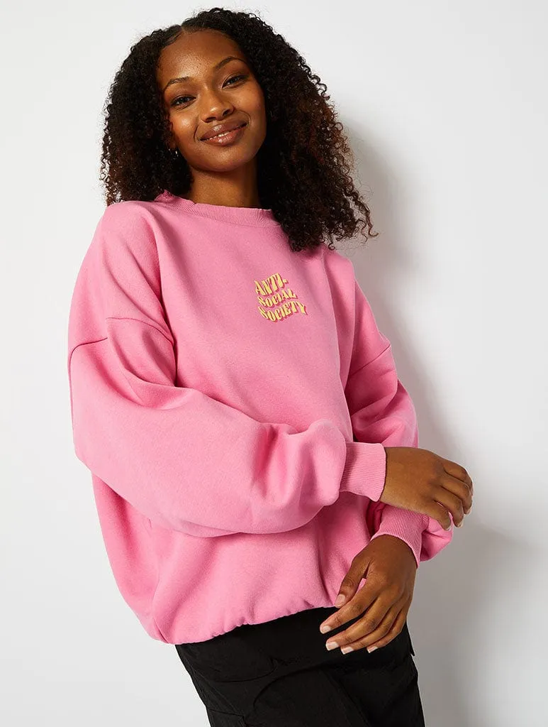 Antisocial Society Oversized Sweatshirt in Pink