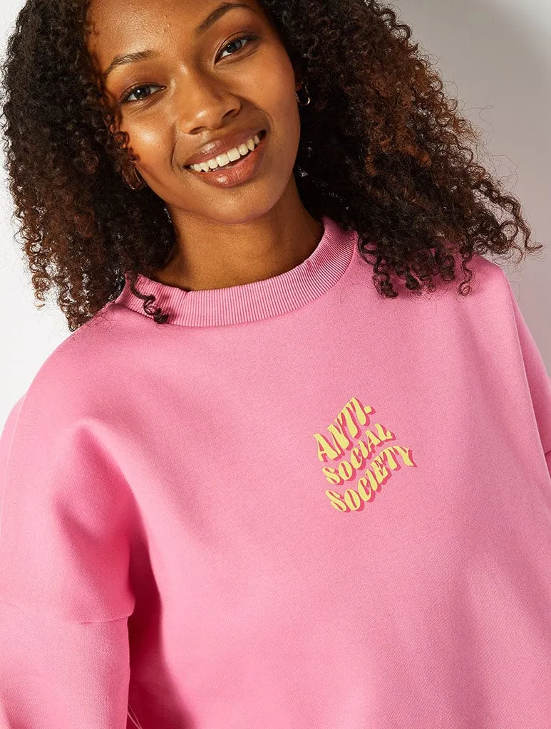 Antisocial Society Oversized Sweatshirt in Pink