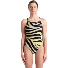 Arena - Multi Stripes Lace Back Ladies Swimsuit - Black/White Multi