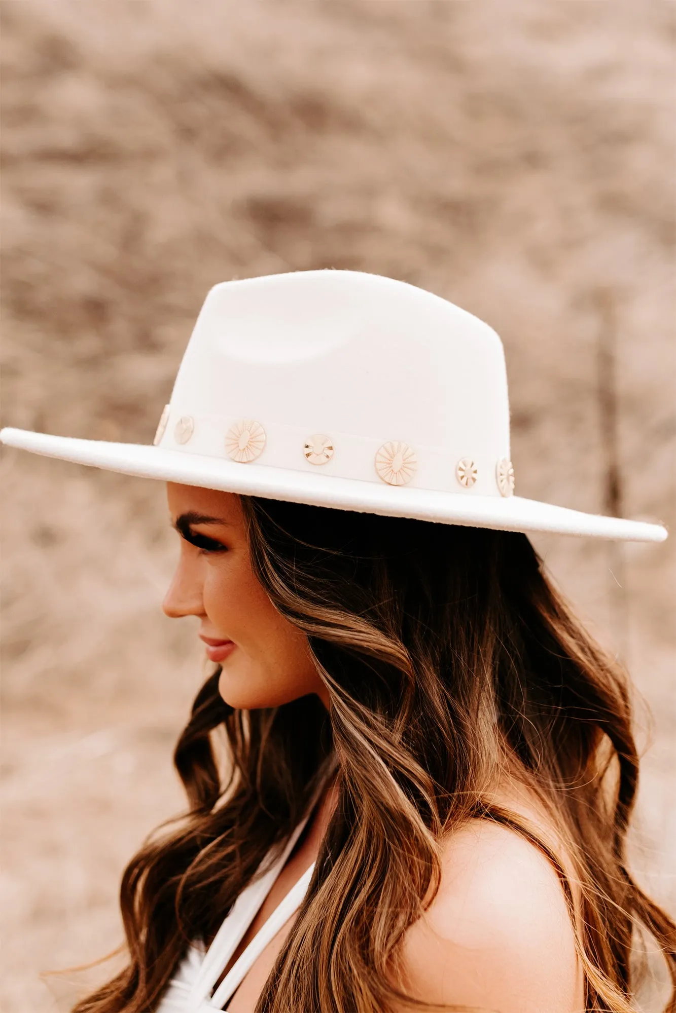 At A Crossroads Coin Disc Wide Brim Hat (Ivory)