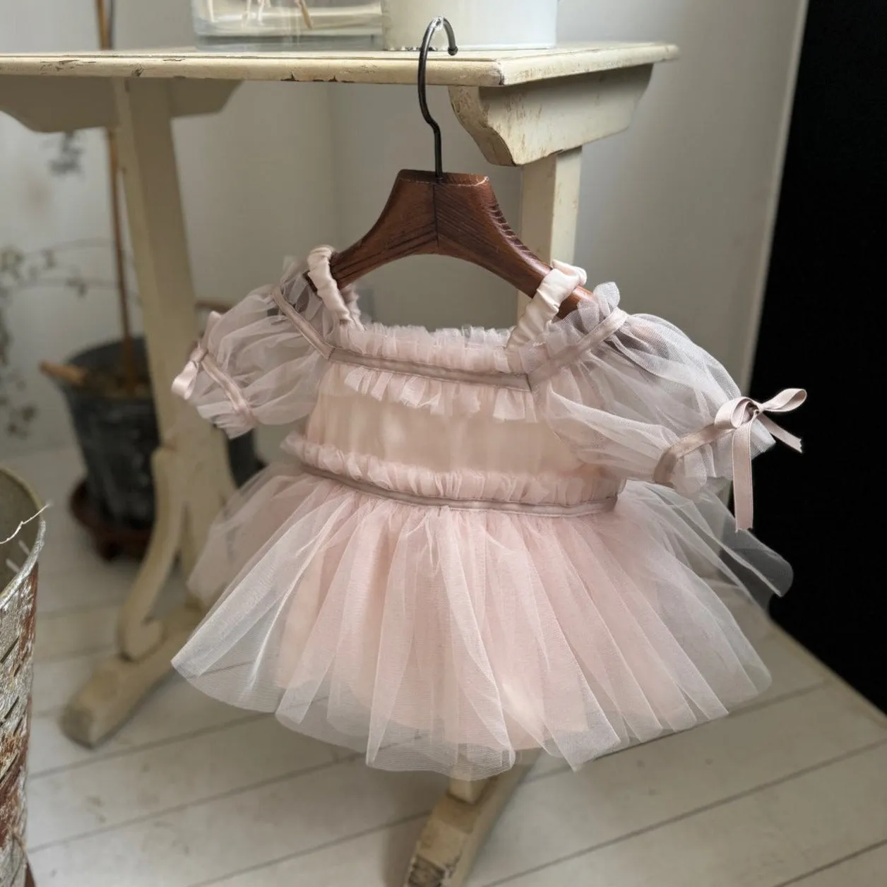 Baby Bow Detail Cold-Shoulder Tutu Dress Romper (3-23m) - Pink