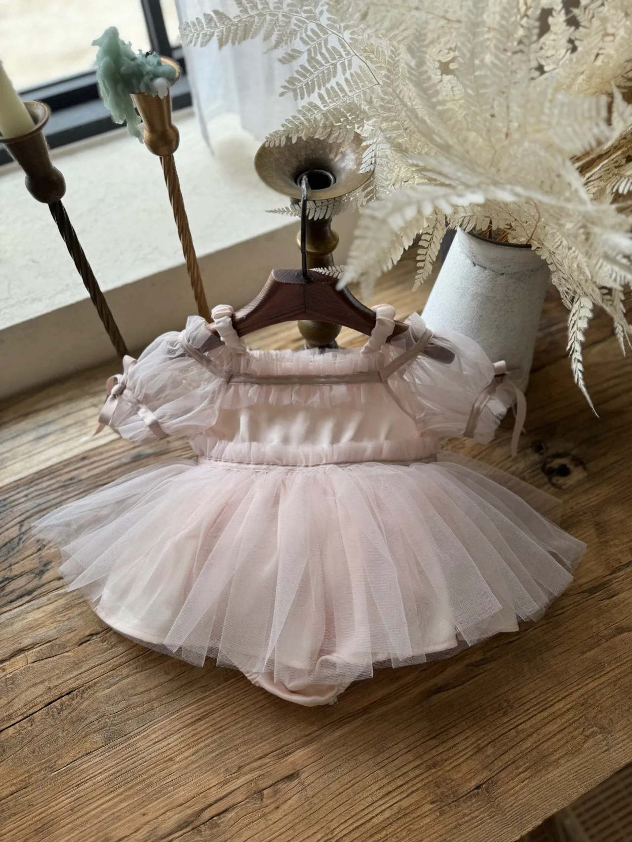 Baby Bow Detail Cold-Shoulder Tutu Dress Romper (3-23m) - Pink