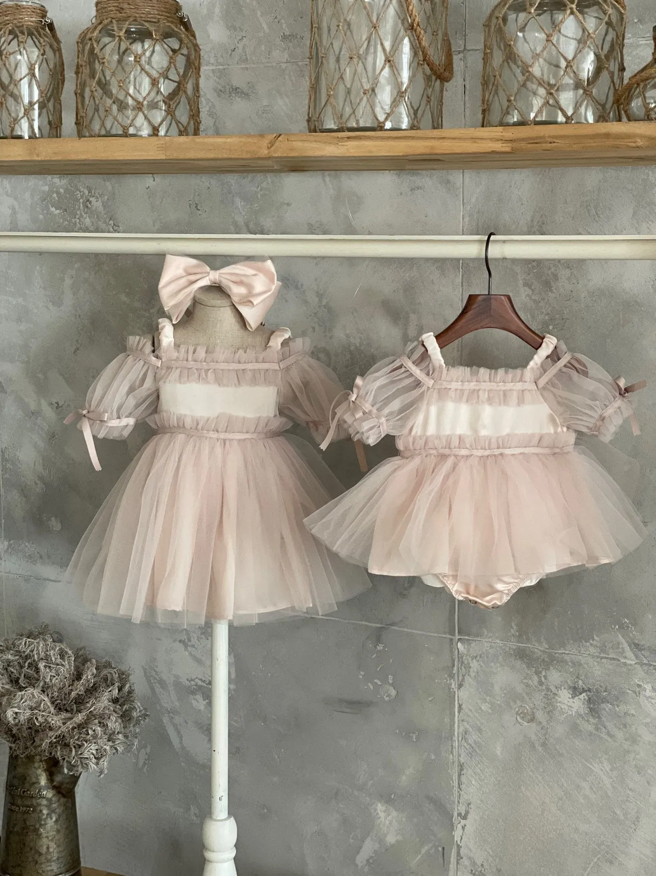 Baby Bow Detail Cold-Shoulder Tutu Dress Romper (3-23m) - Pink