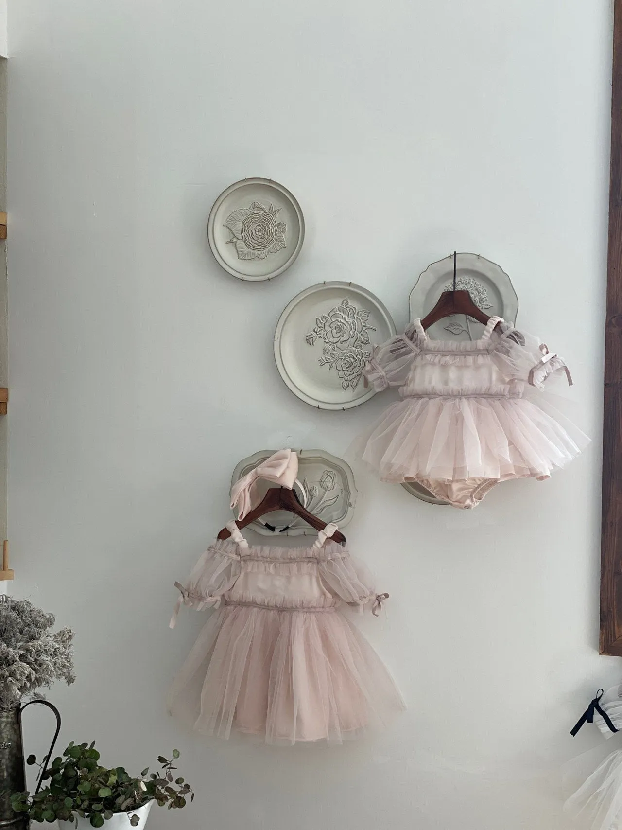 Baby Bow Detail Cold-Shoulder Tutu Dress Romper (3-23m) - Pink