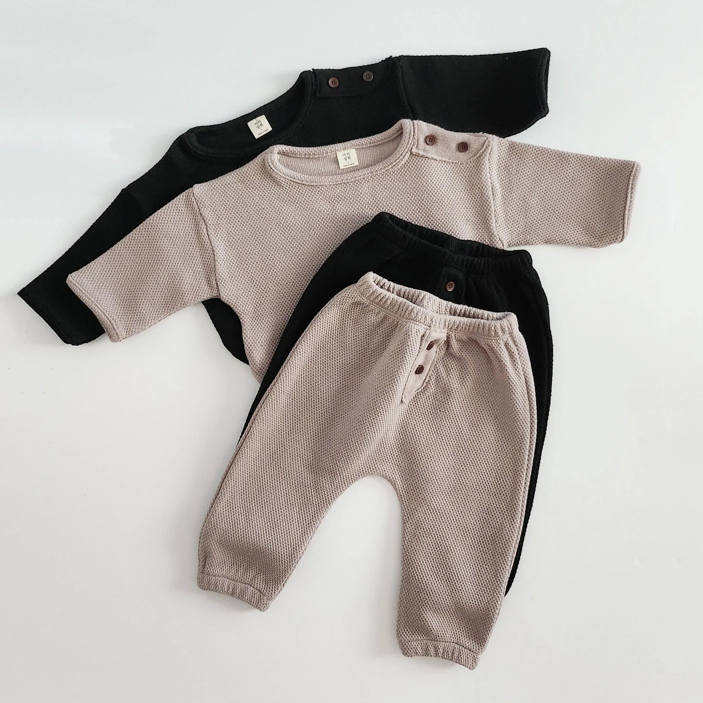 Baby Button Shoulder Top and Pants Set (6-24m) - 2 Colors