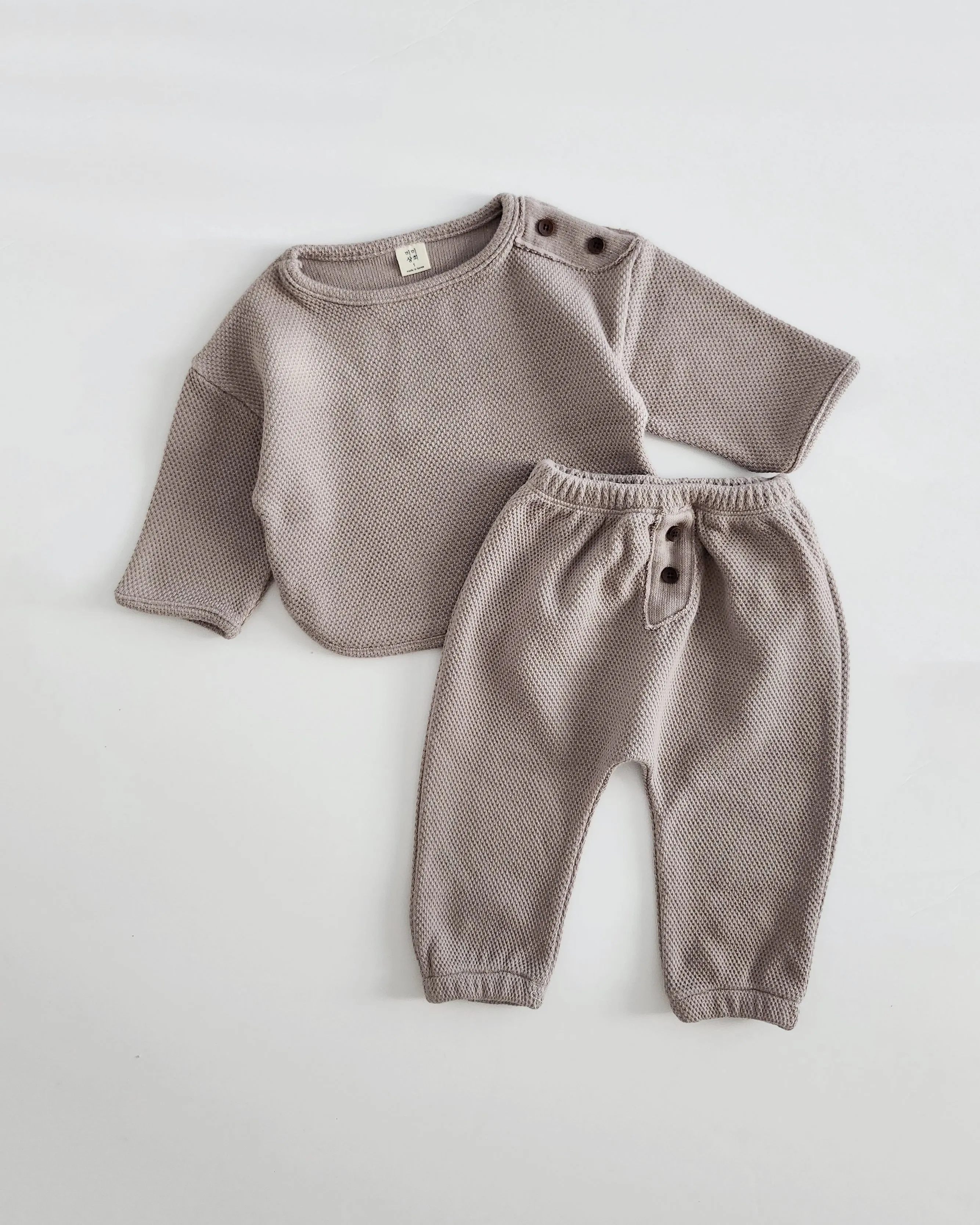 Baby Button Shoulder Top and Pants Set (6-24m) - 2 Colors