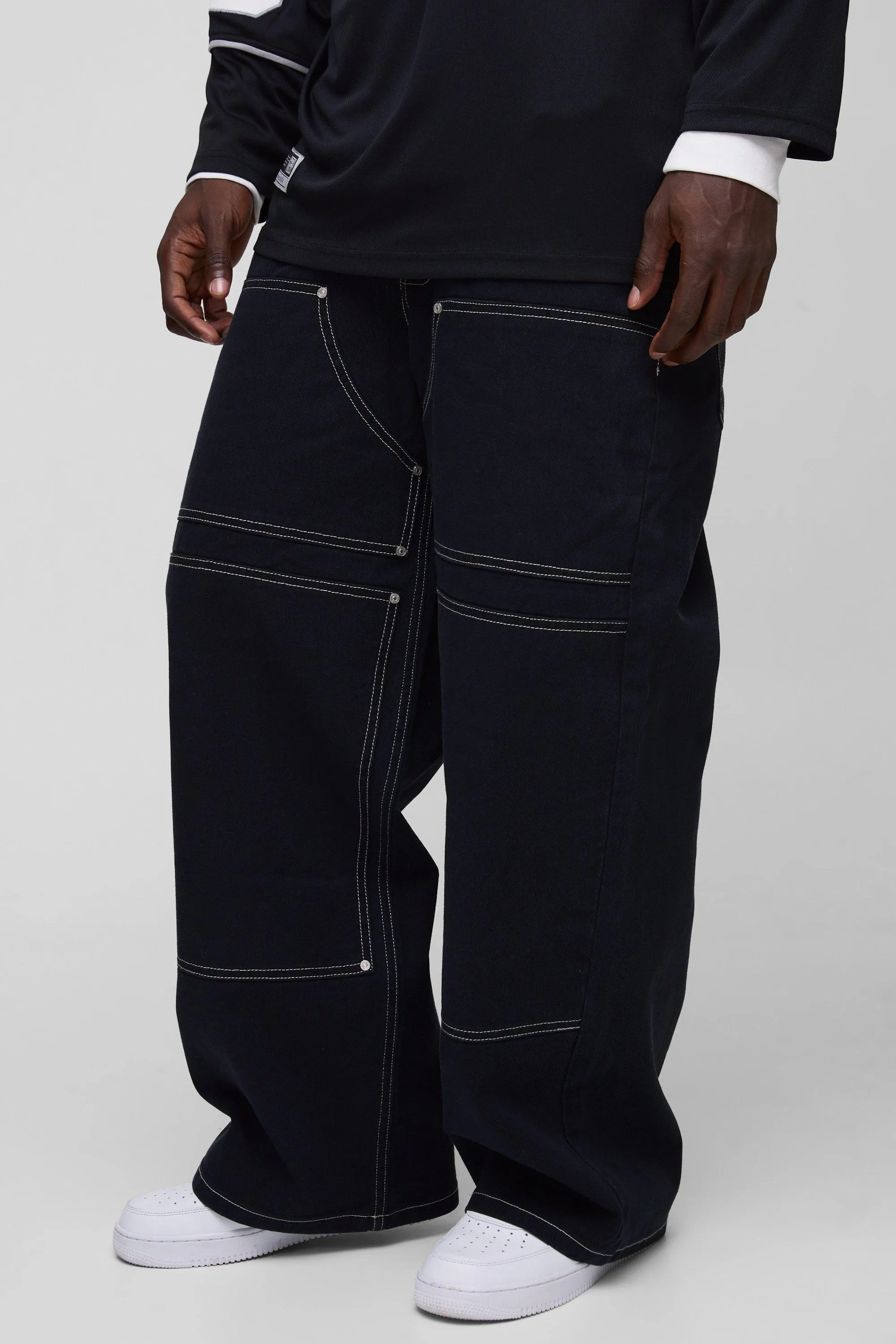 Baggy Twill Contrast Stitch Carpenter Trousers