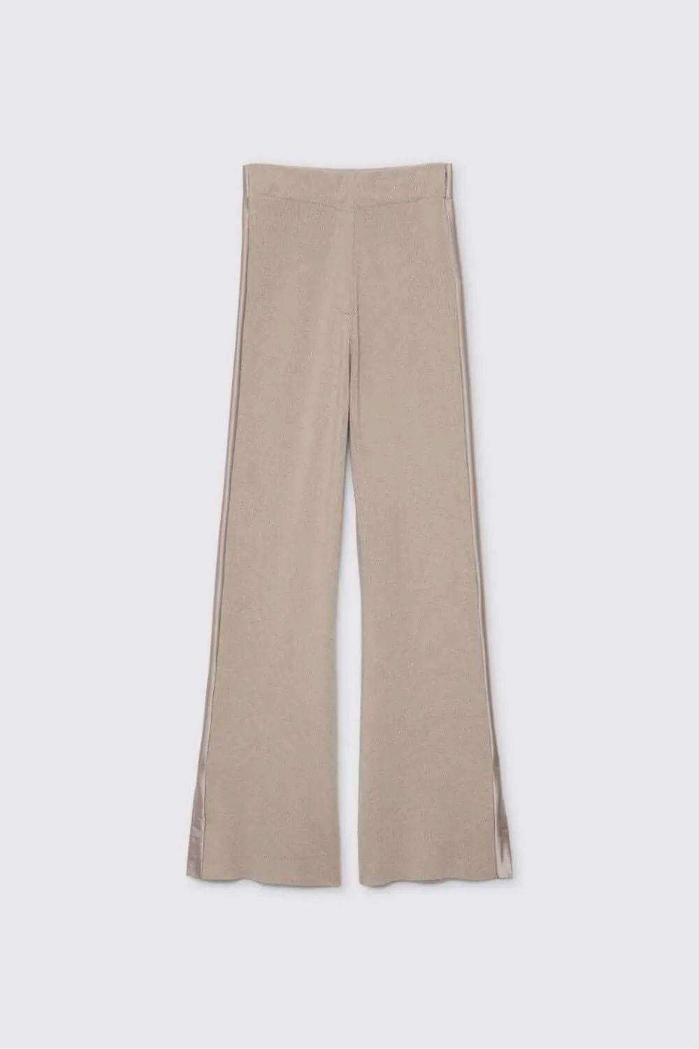 Bani Flared Knit Pants with Silk Stripes in Taupe