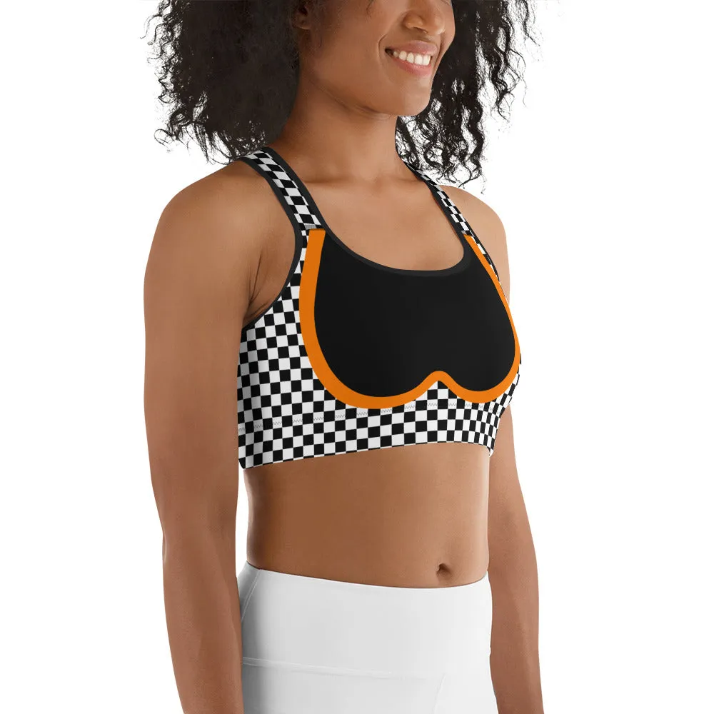 Black and Orange Checkered Sports Bra