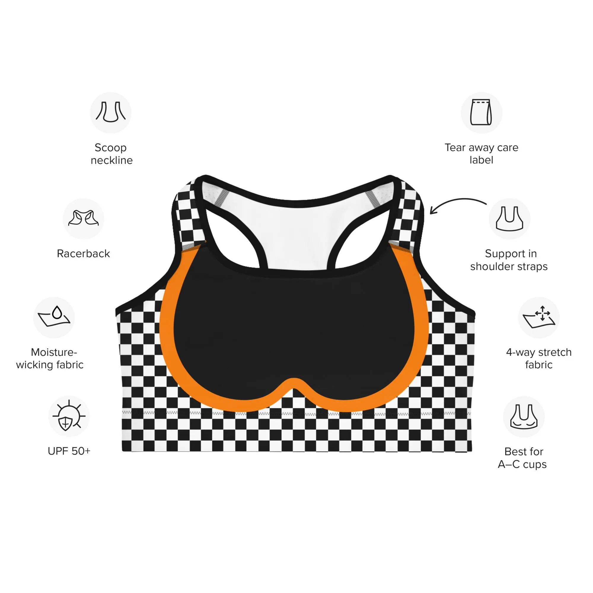 Black and Orange Checkered Sports Bra