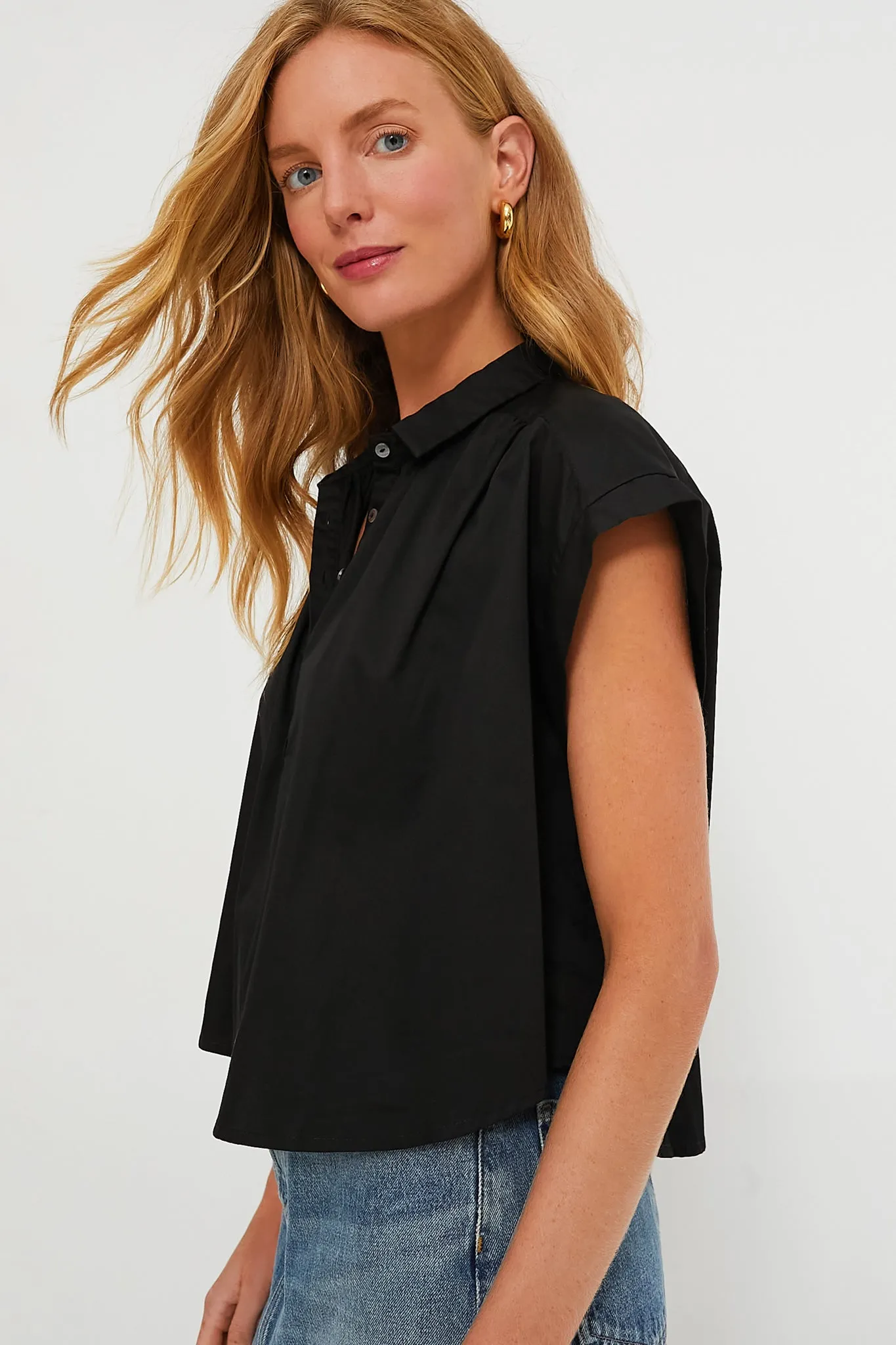 Black Drop Shoulder Rosie Popover Top