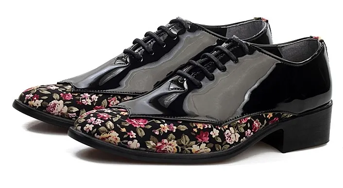 Black Floral Patent Men's Pointed Oxfords