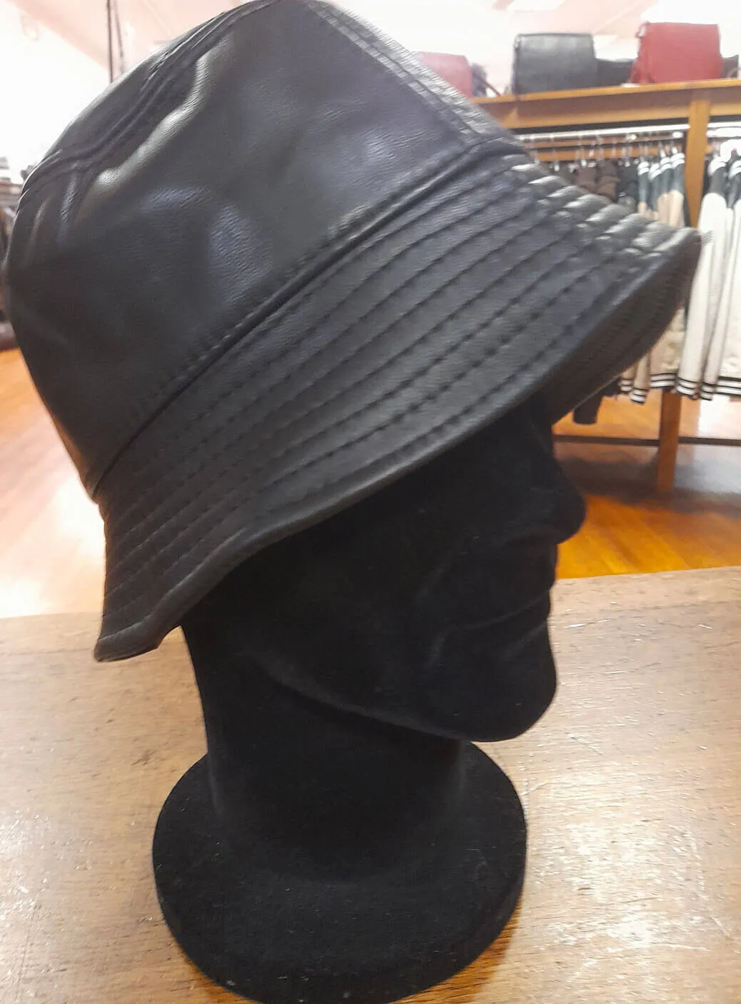 Black leather bucket hat bob