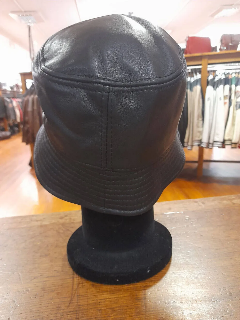 Black leather bucket hat bob