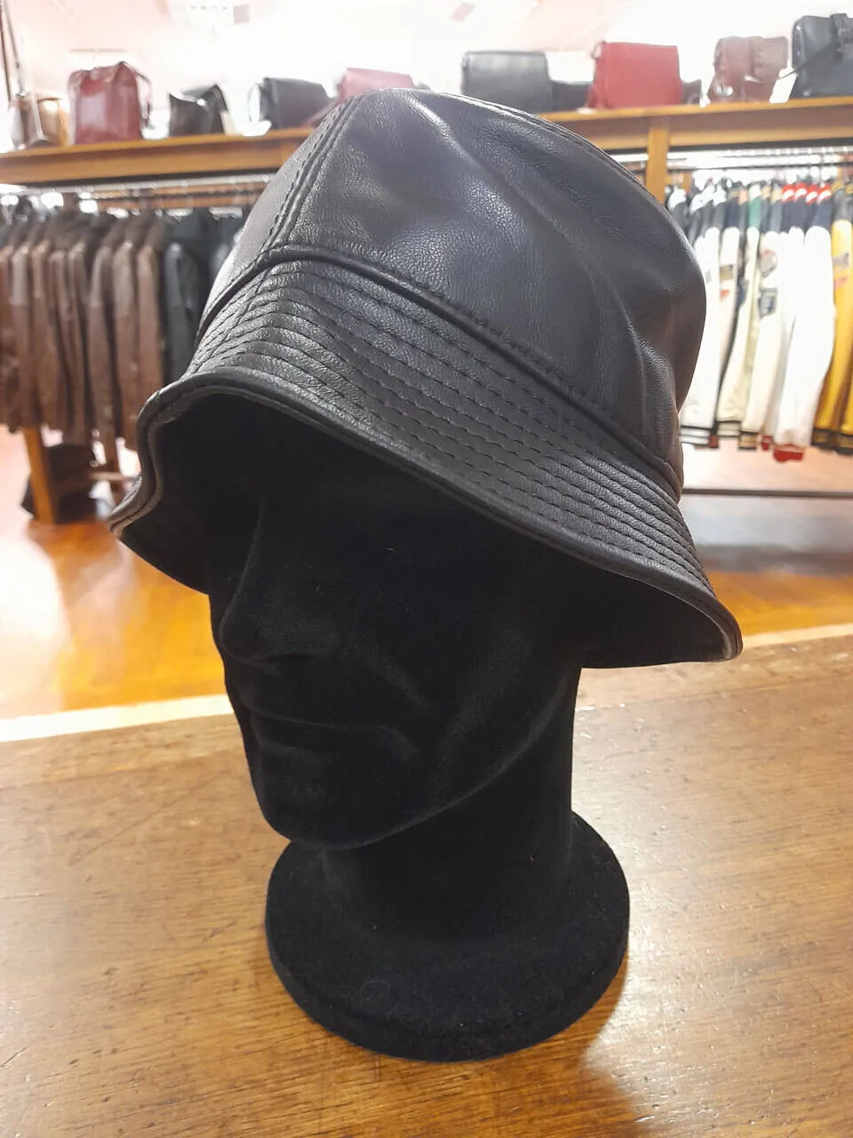 Black leather bucket hat bob