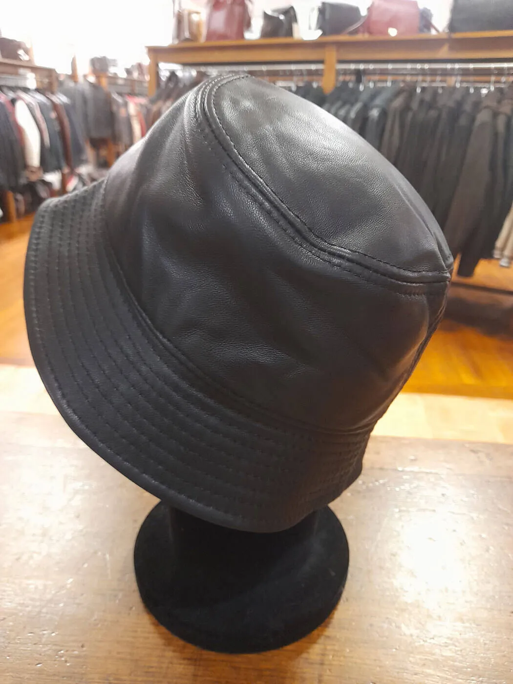 Black leather bucket hat bob