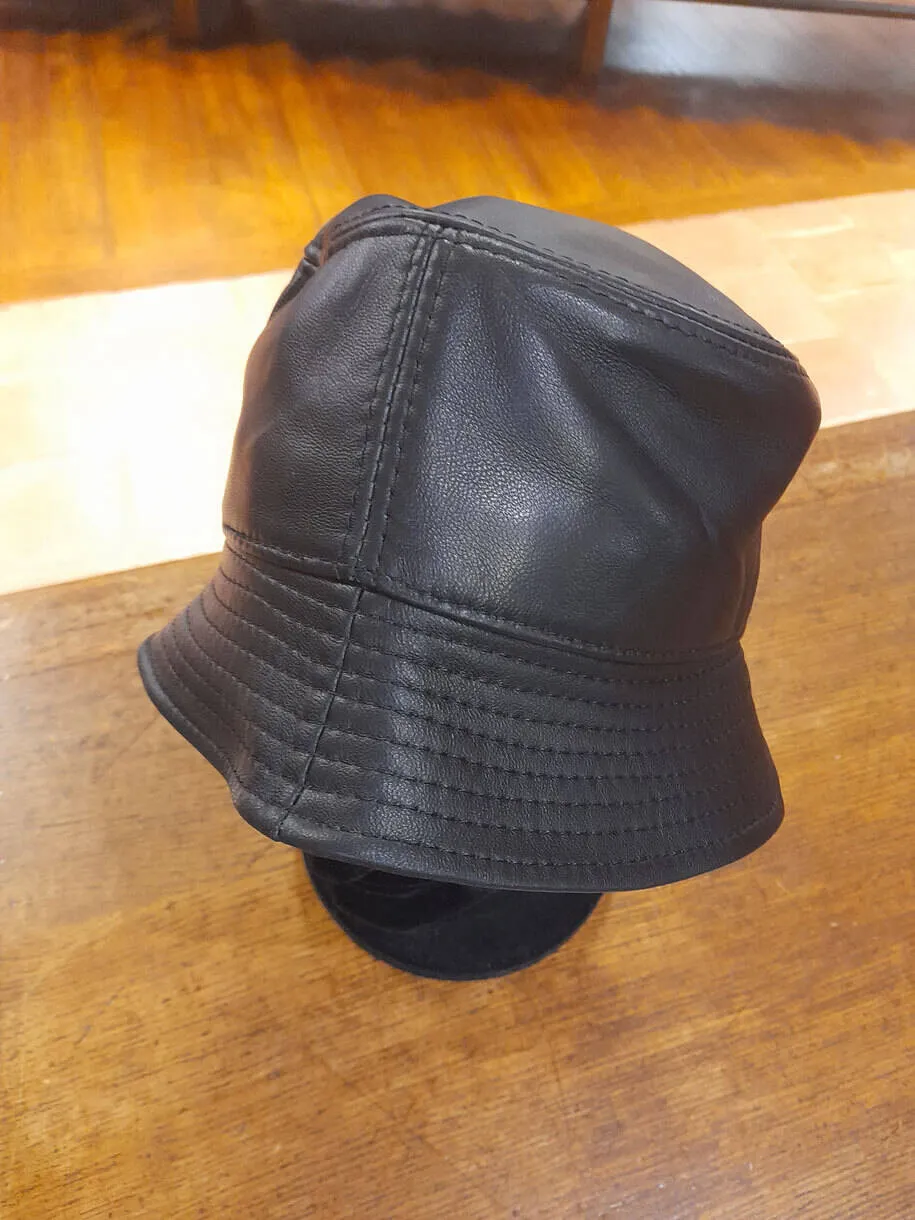 Black leather bucket hat bob