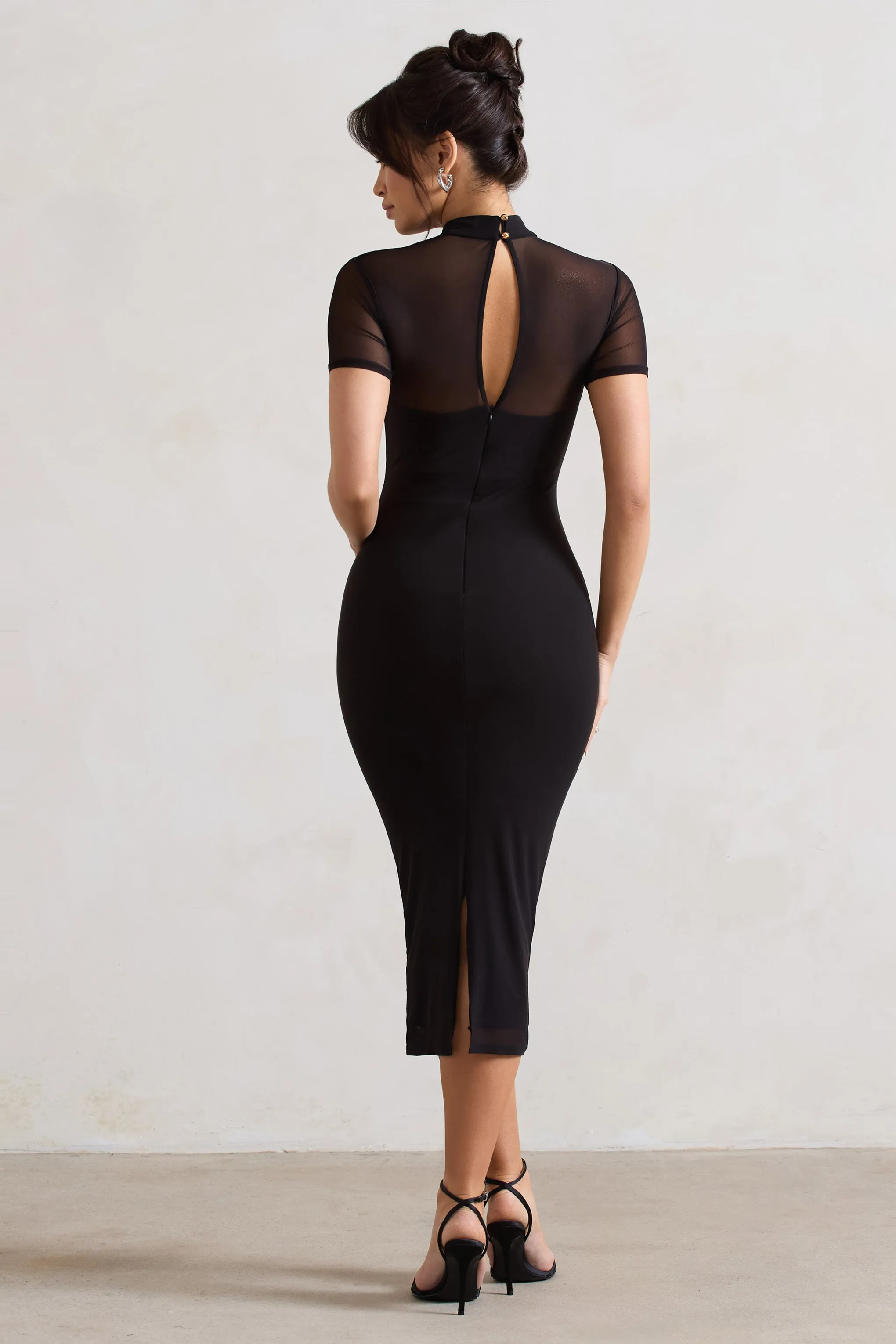 Black Melinda High-Neck Midi Dress