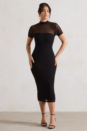 Black Melinda High-Neck Midi Dress