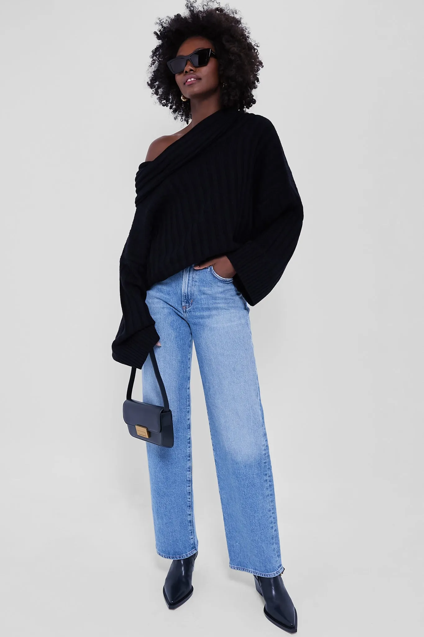 Black Oversized Off the Shoulder Sweater