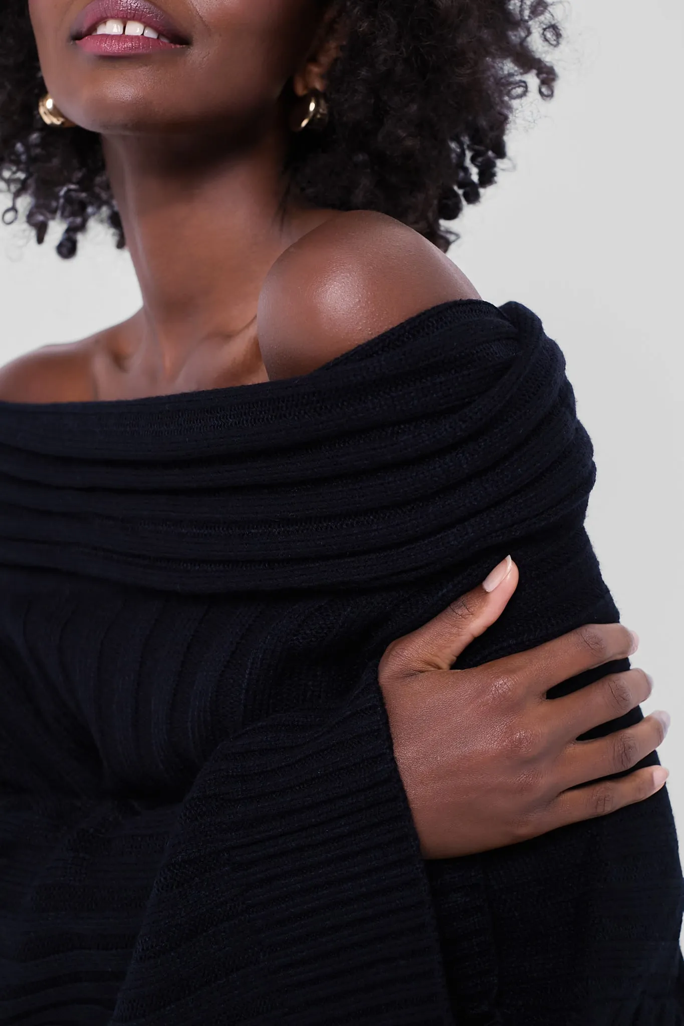 Black Oversized Off the Shoulder Sweater