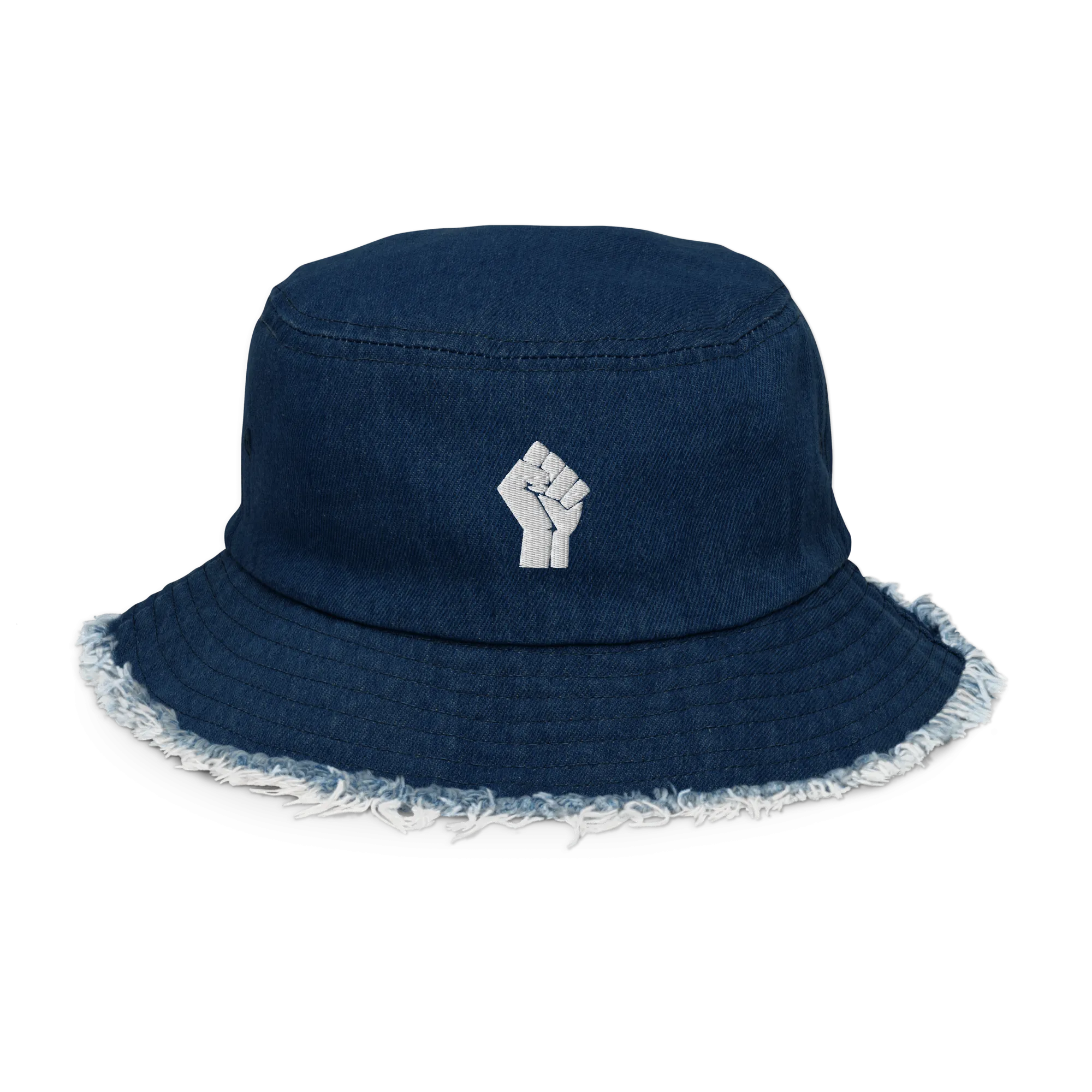 Black Power Fist Distressed Denim Bucket Hat