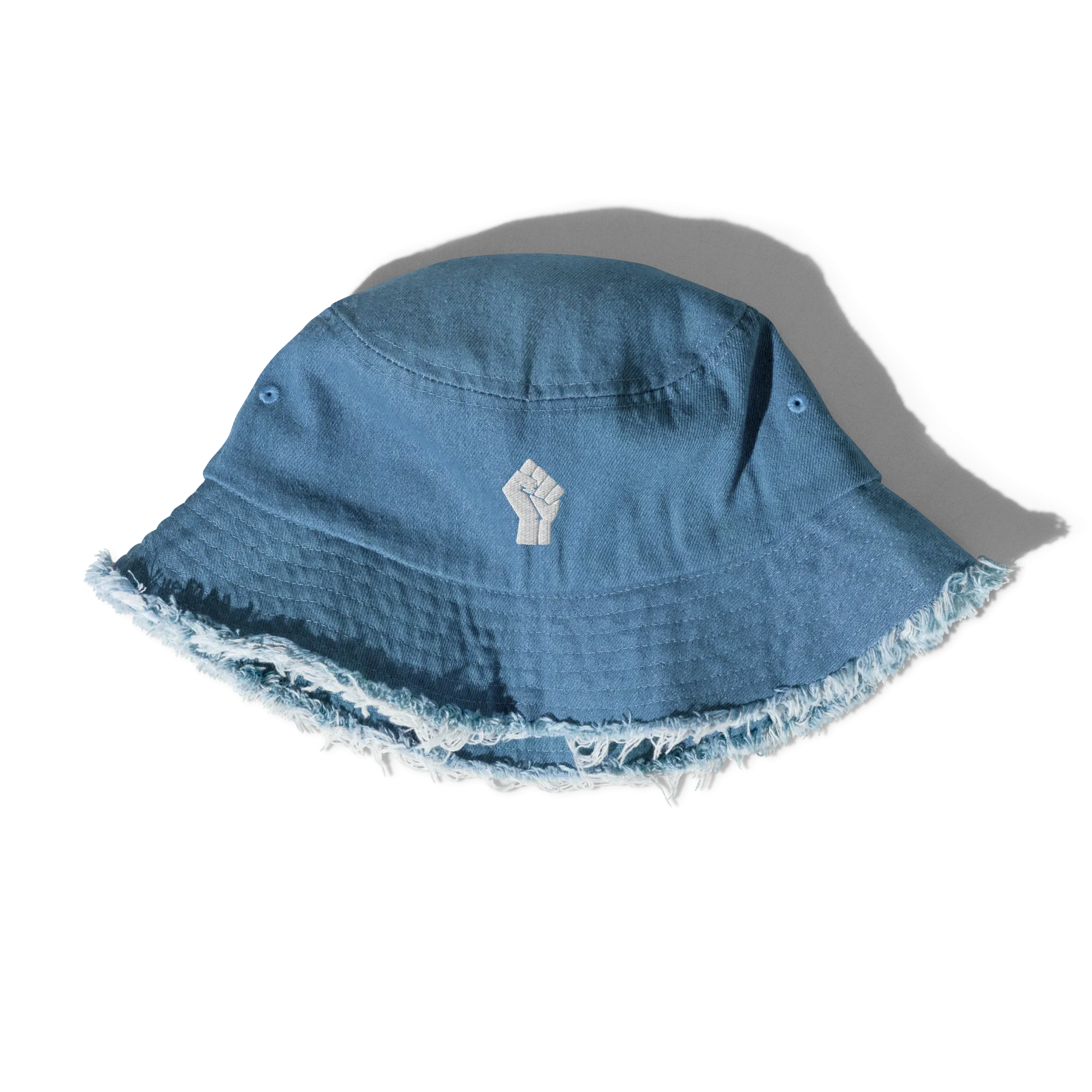 Black Power Fist Distressed Denim Bucket Hat