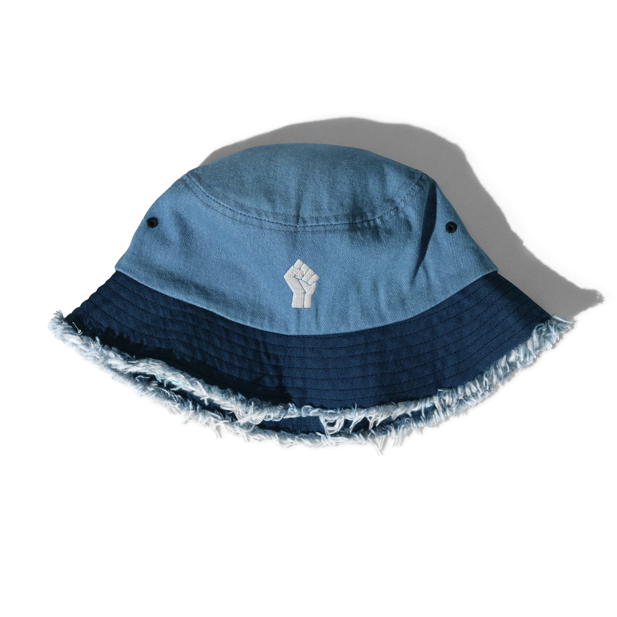 Black Power Fist Distressed Denim Bucket Hat