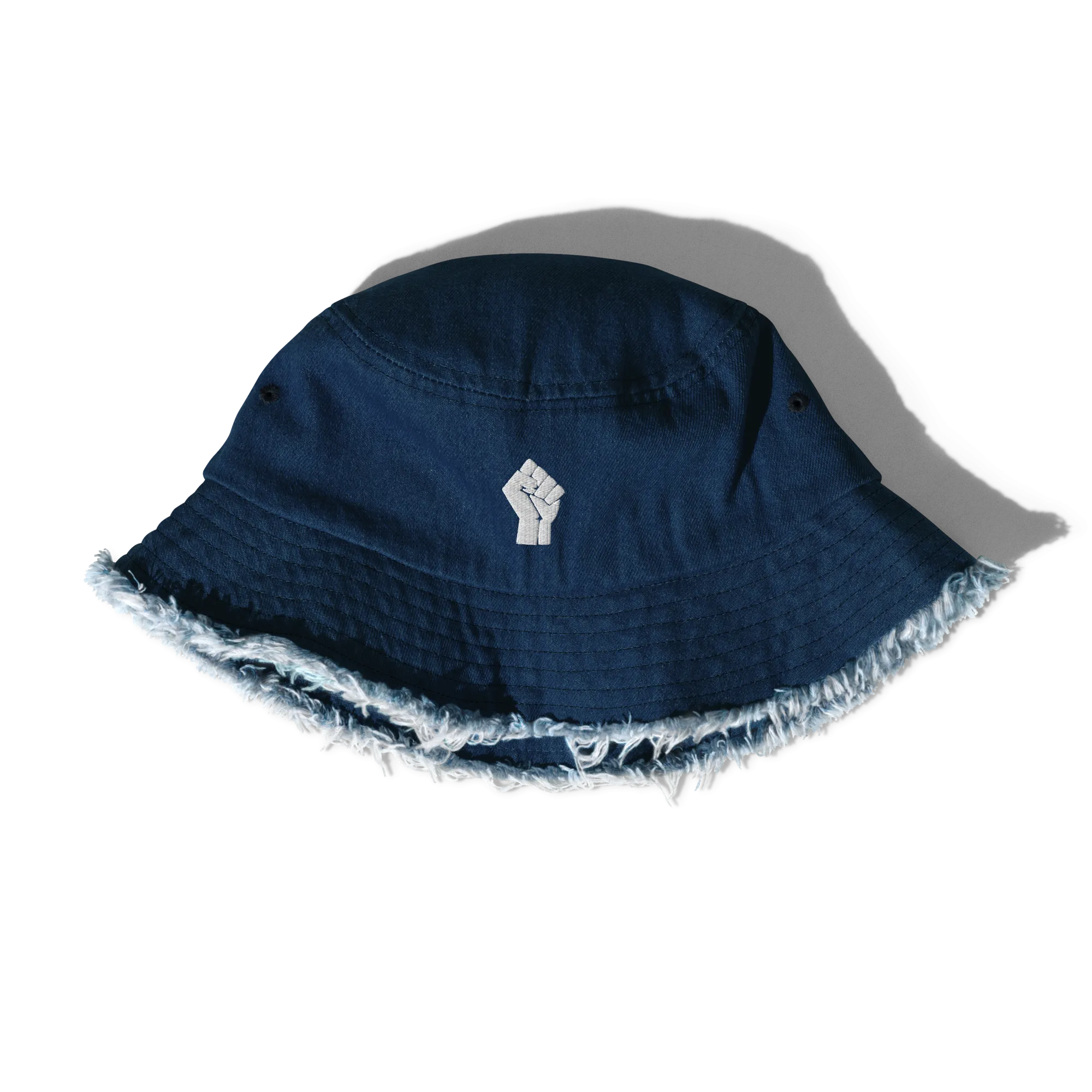 Black Power Fist Distressed Denim Bucket Hat