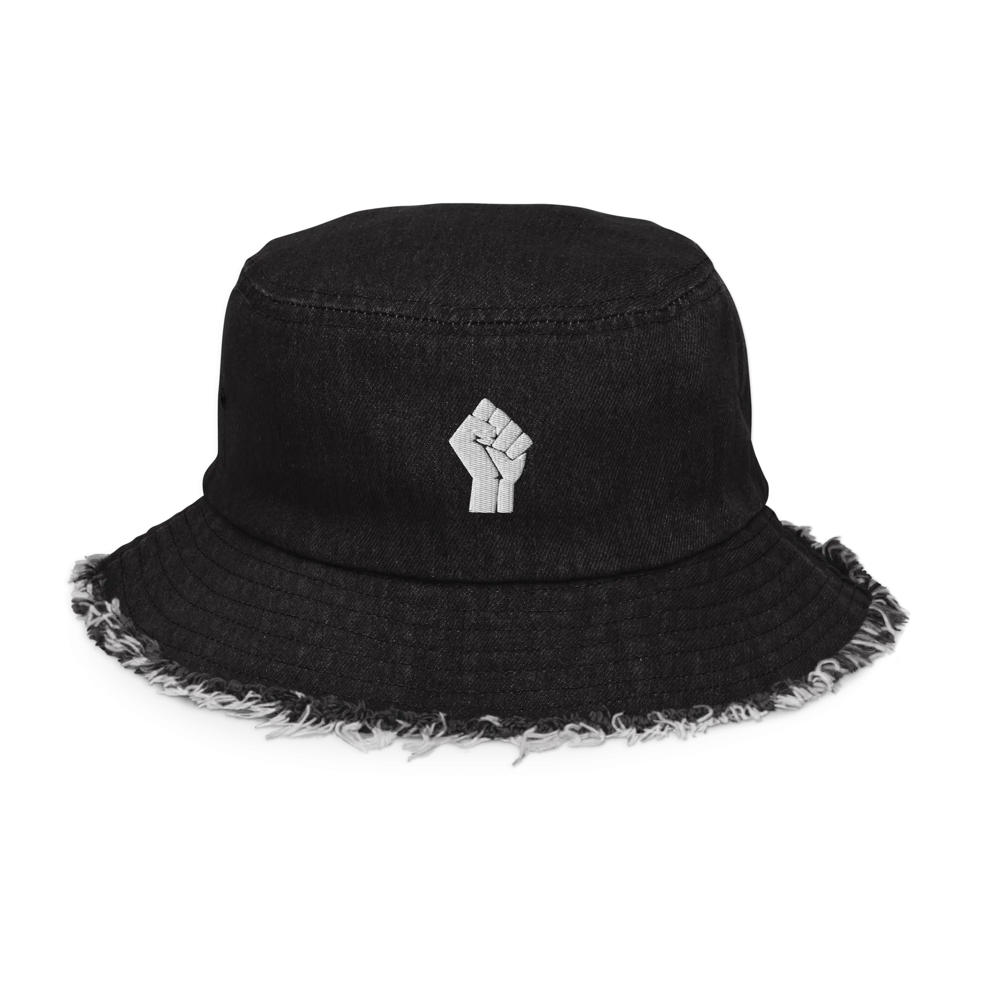 Black Power Fist Distressed Denim Bucket Hat