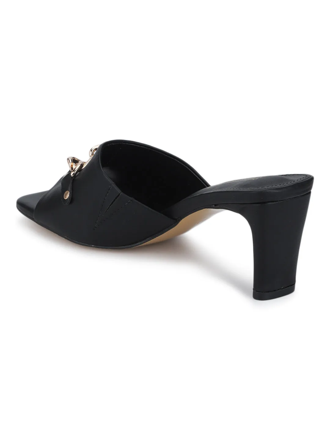 Black PU Buckled Slip-on Slim Block Heels