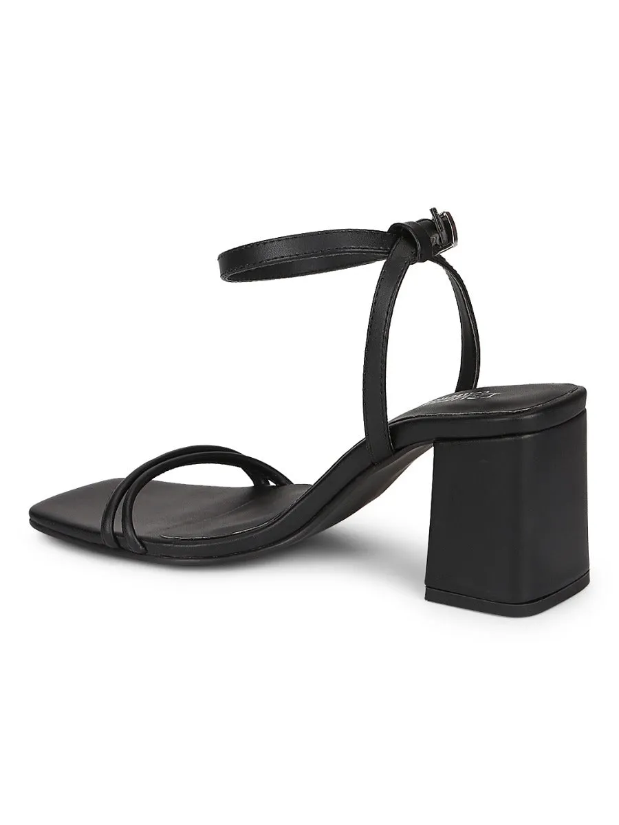 Black PU Double Strap Block Heels