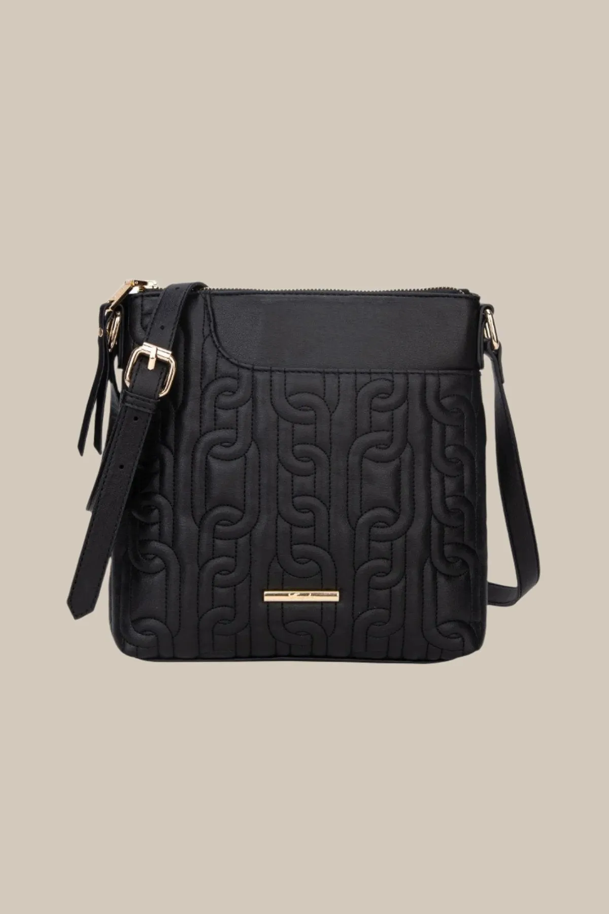 Black Quilted Design Crossbody Bag