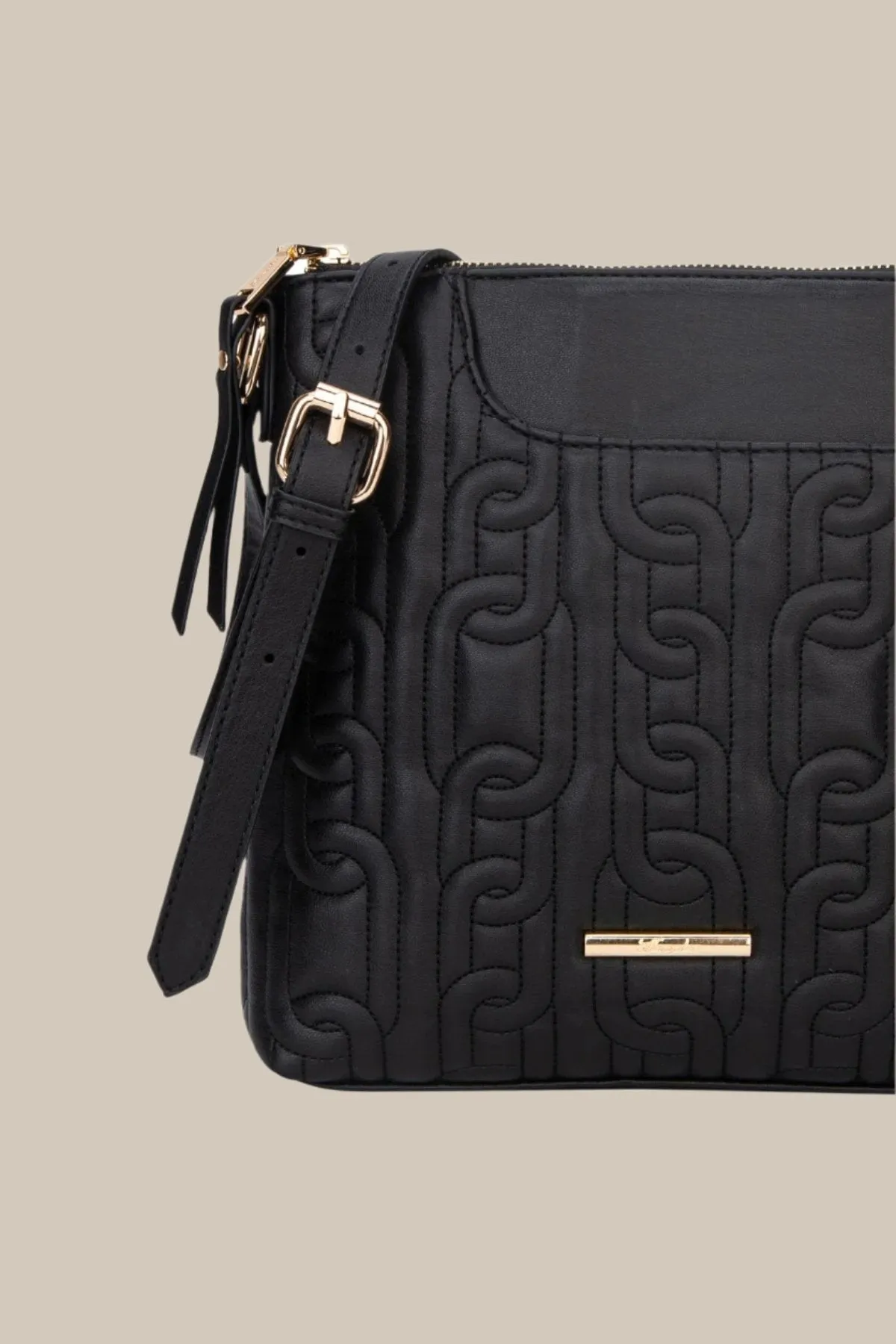 Black Quilted Design Crossbody Bag