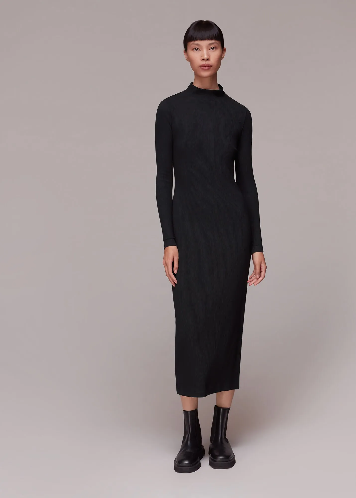 Black Rib Polo Jersey Dress