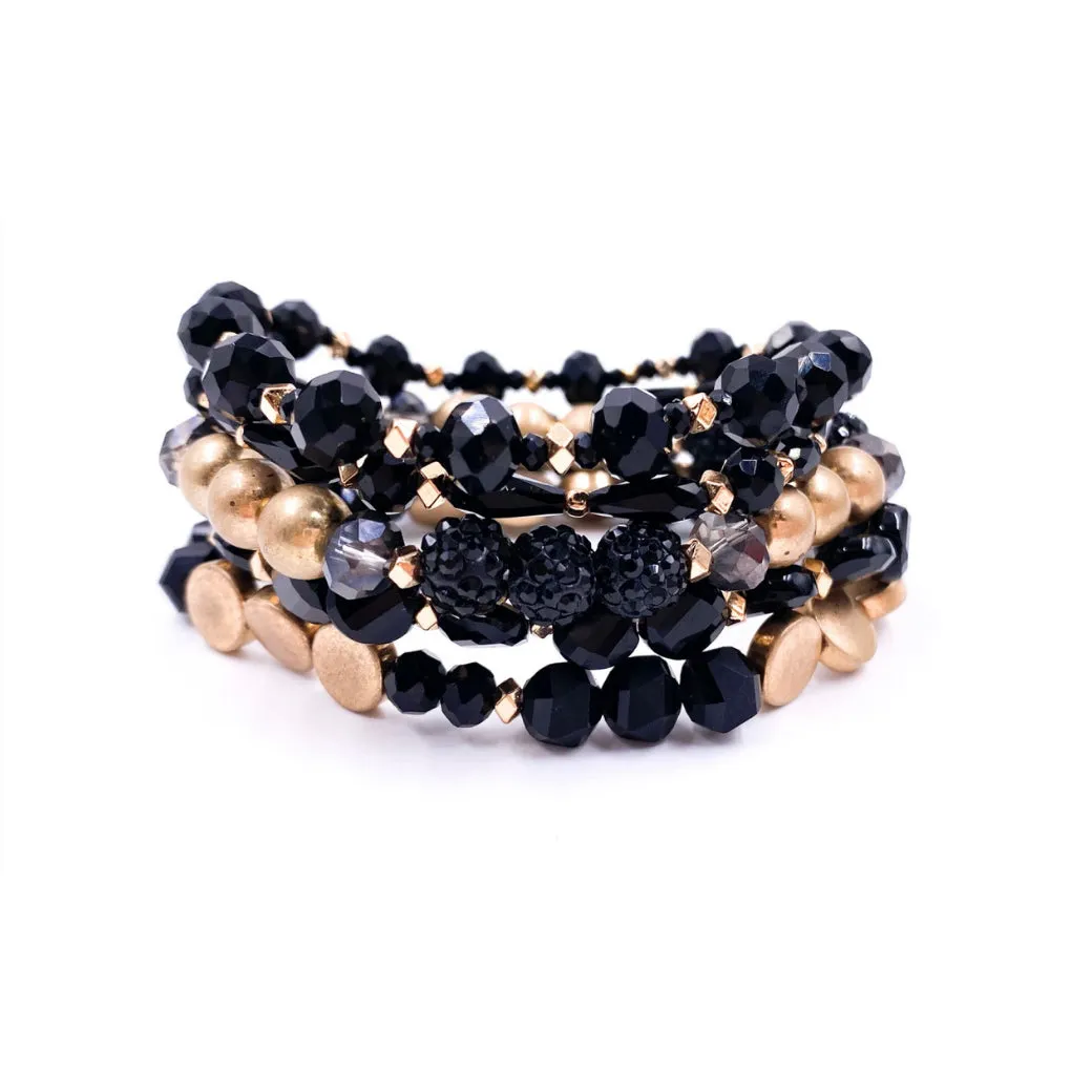 Shimmer Beaded Bracelet Set Black